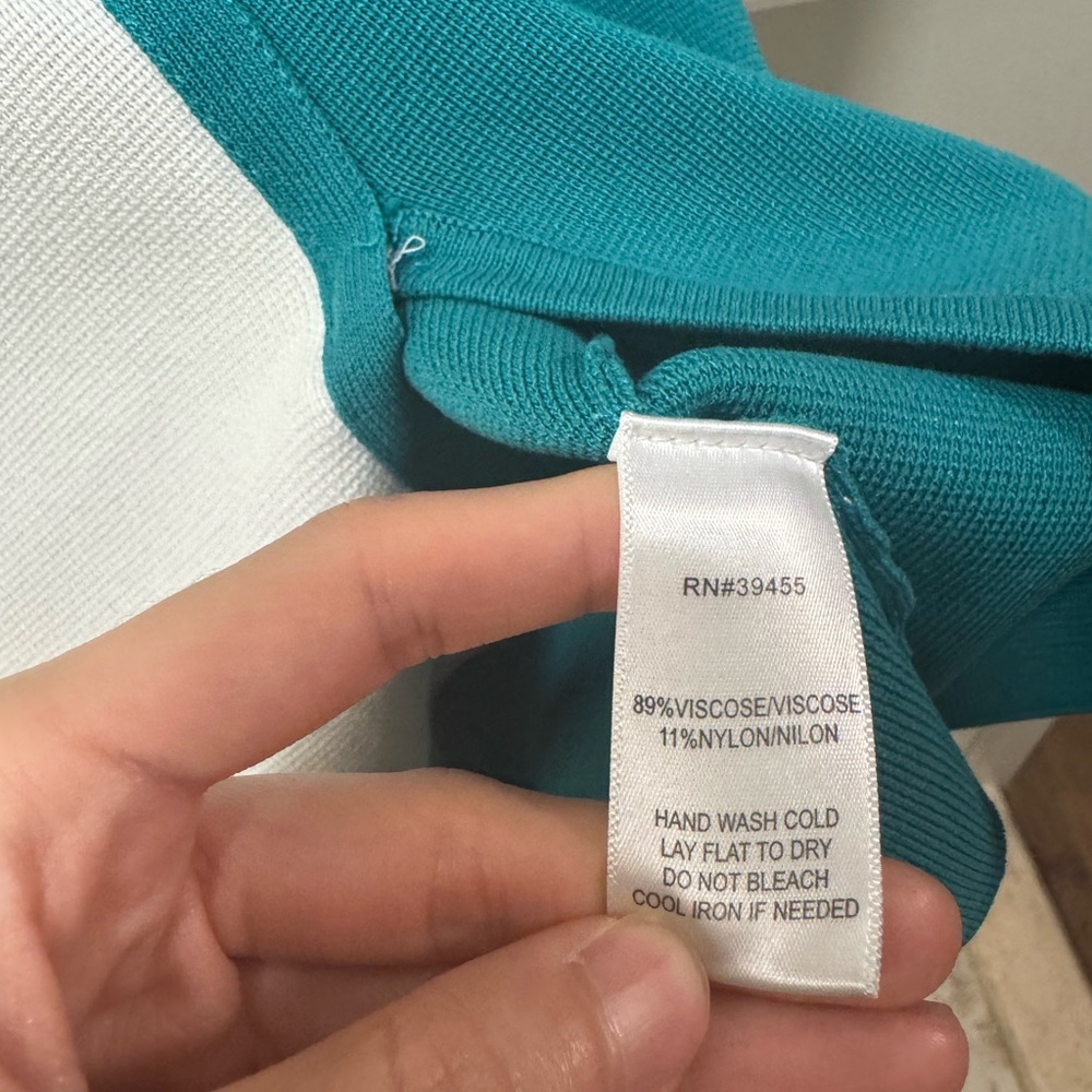 WOW Couture Teal and White Asymmetrical Bodycon Dress - Picture 6 of 6